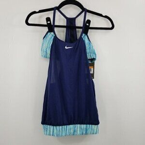 NEW Nike Layered Sport Tankini Swimsuit Set Two Piece Womens‎ Size S Blue TOP